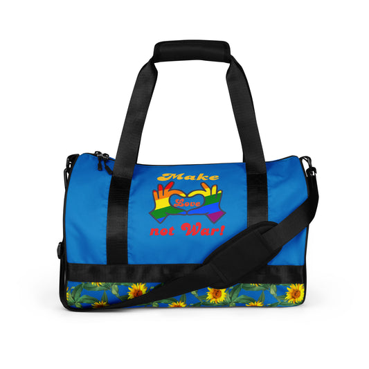 Make Love Not War Blue All-over blue sunflower print gym bag