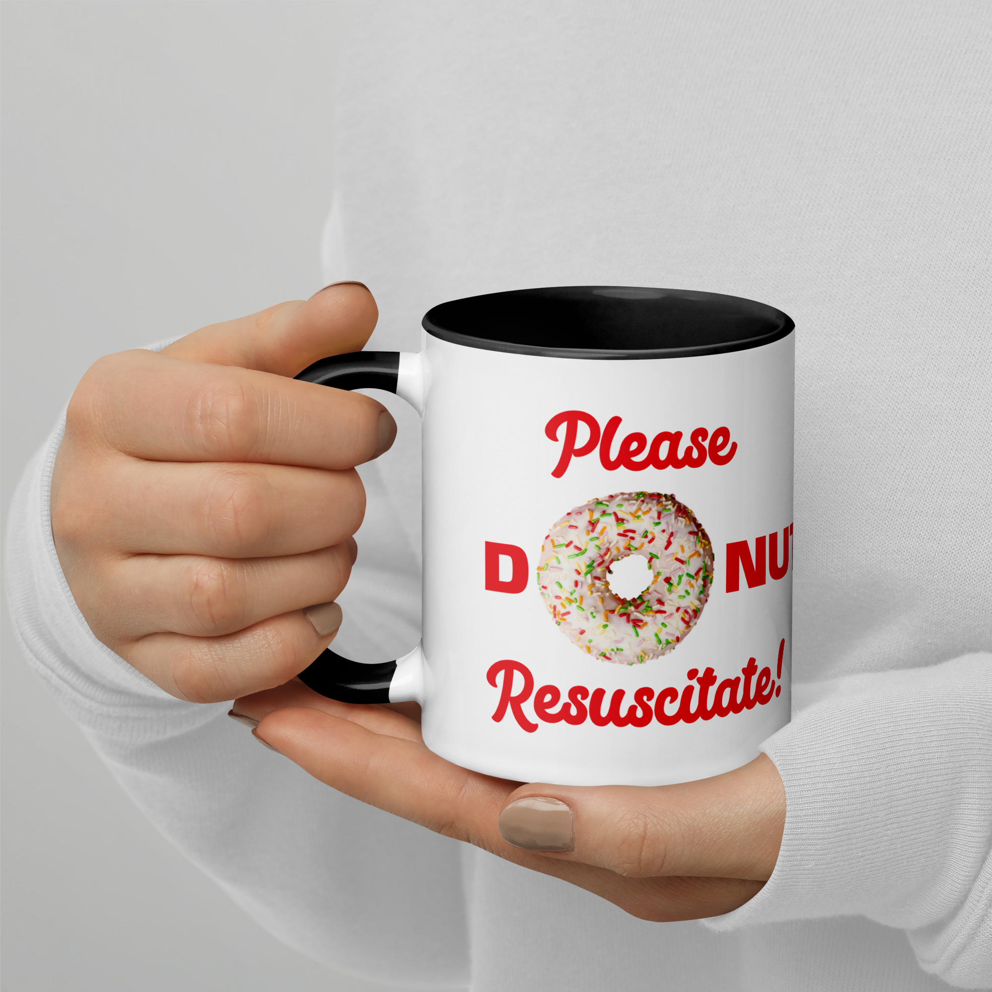 Donut Resuscitate Red Print Mug with Color Inside - Image 2