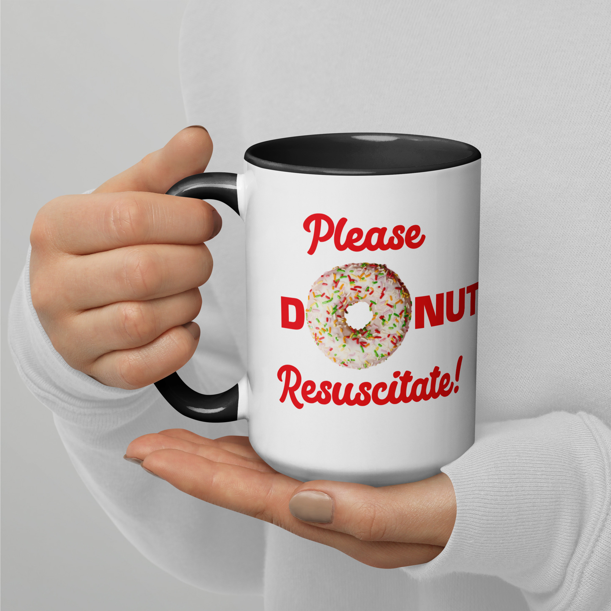 Donut Resuscitate Red Print Mug with Color Inside - Image 4