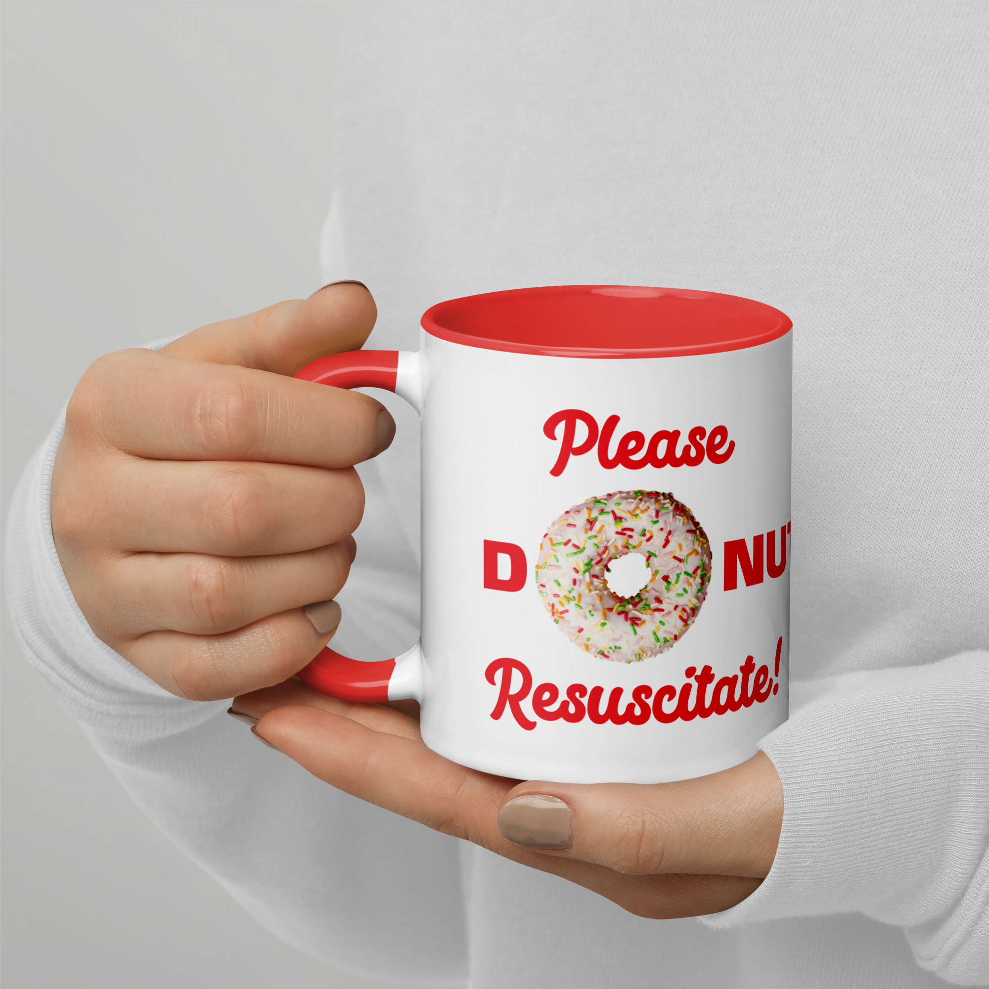 Donut Resuscitate Red Print Mug with Color Inside - Image 8